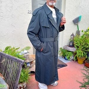 LONDON FOG Men's TOWNE Trench Coat: Gray Removable Warm Wool Plaid Liner 42 Long